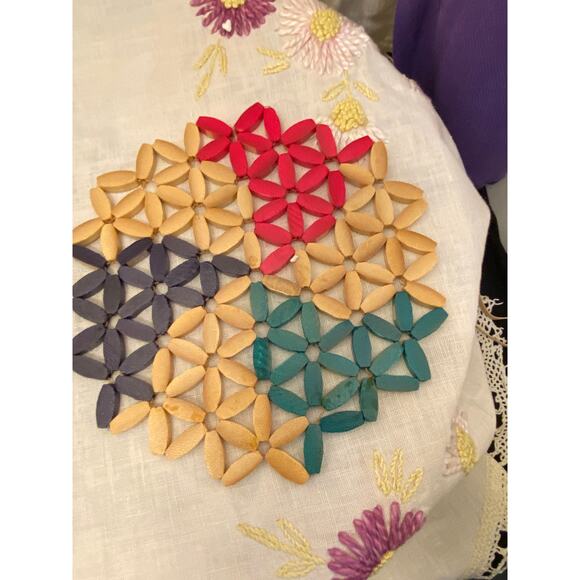 Set of 2, Vintage Wooden Beaded Trivets/Hot Pads, 1 round(ish), 1 rectangular. - Picture 5 of 12